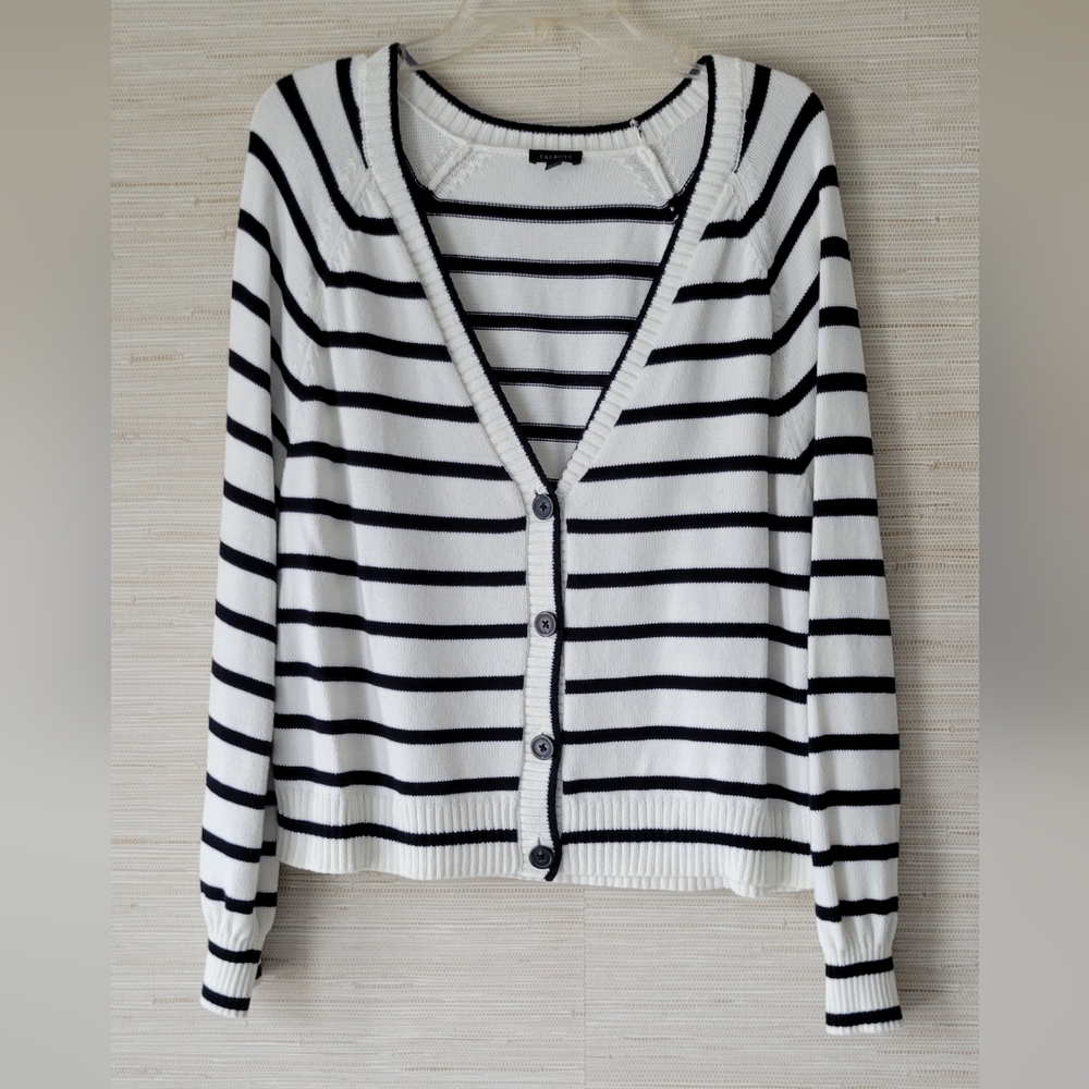 J Jill Striped Black and White Button up Cardigan